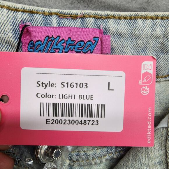 NWT Edikted Wide Leg Jean LARGE 32x30 Cotton Light Blue Denim Bow Pocket Relaxed - Picture 15 of 16